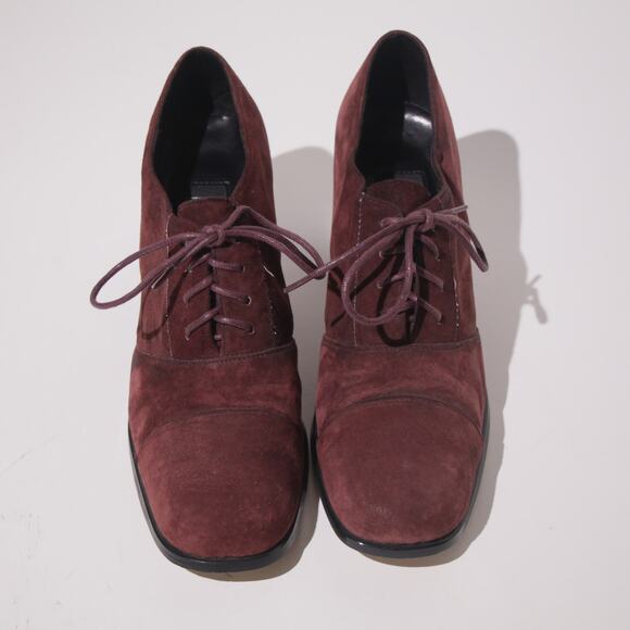 Vintage 90s Wine Suede Leather Lace Up Heel  OXFORDS - Picture 4 of 8